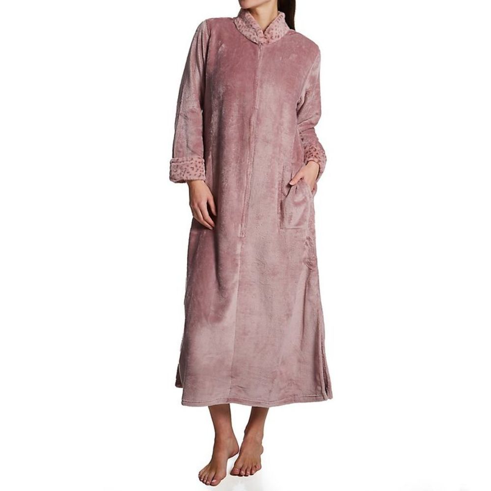 N by Natori Plush Lynx Cashmere Fleece Mandarin Zip Caftan -  Nude Blush  SC0268